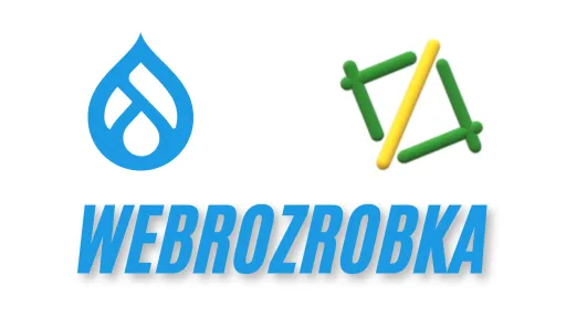 Синій текст "WEBROZROBKA" з двома абстрактними логотипами над ним на білому фоні.